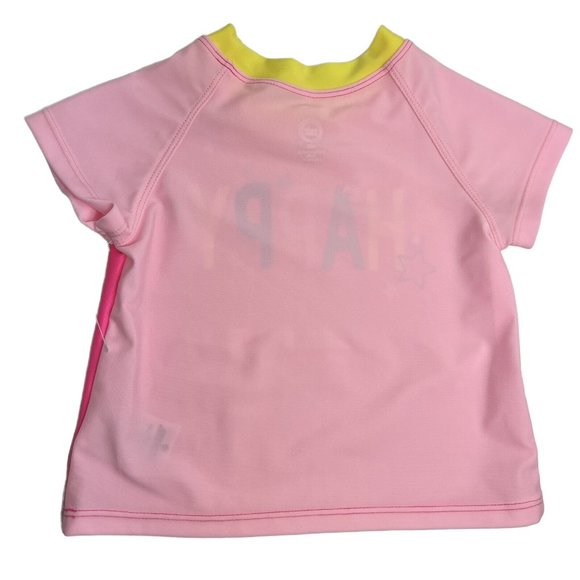 Wonder Nation Girls Baby Size 18 Months Rash Guard Swim Shirt Pink Neon Happy - Picture 10 of 12